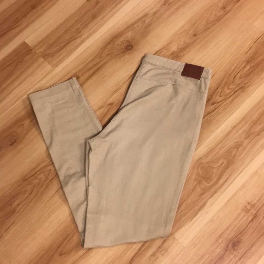 H&M skinny leg, side zip tan pants